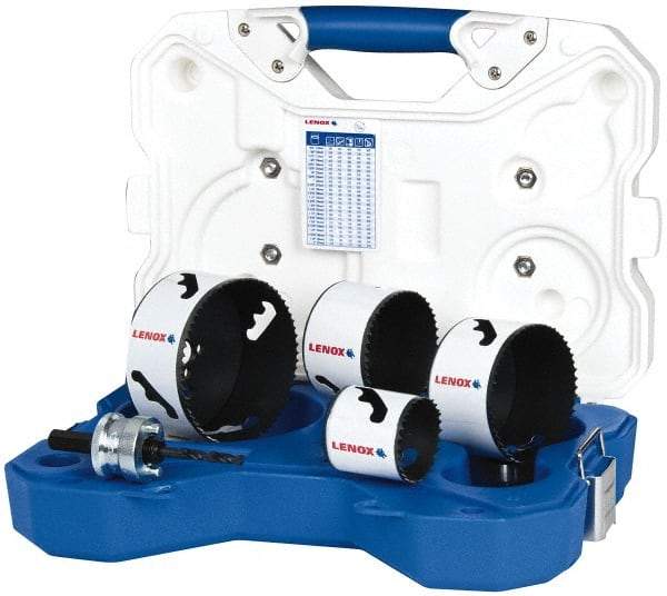 Lenox - 5 Piece, 2" to 4-1/8" Saw Diam, Contractor's Hole Saw Kit - Bi-Metal, Includes 4 Hole Saws - Eagle Tool & Supply