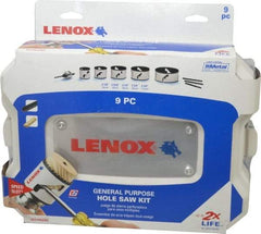 Lenox - 9 Piece, 2-1/8" to 4-3/4" Saw Diam, General Purpose Hole Saw Kit - Bi-Metal, Includes 5 Hole Saws - Eagle Tool & Supply