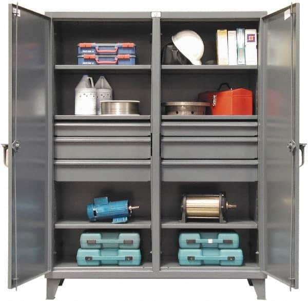 Strong Hold - 6 Shelf 6 Bin Locking Storage Cabinet - Steel, 72" Wide x 24" Deep x 78" High, Dark Gray - Eagle Tool & Supply