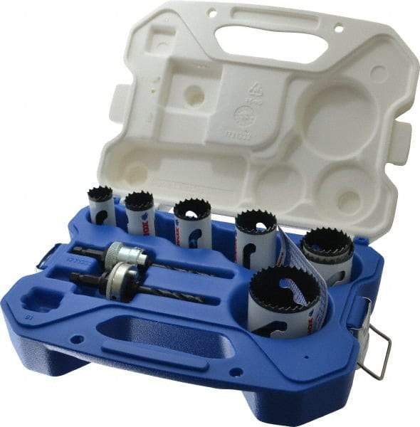 Lenox - 9 Piece, 7/8" to 2-1/8" Saw Diam, Contractor's Hole Saw Kit - Bi-Metal, Includes 7 Hole Saws - Eagle Tool & Supply