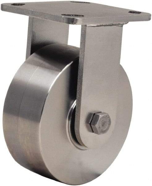 Hamilton - 5" Diam x 2" Wide x 6-1/2" OAH Top Plate Mount Rigid Caster - Forged Steel, 950 Lb Capacity, Delrin Bearing, 4 x 4-1/2" Plate - Eagle Tool & Supply