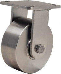 Hamilton - 5" Diam x 2" Wide x 6-1/2" OAH Top Plate Mount Rigid Caster - Forged Steel, 950 Lb Capacity, Delrin Bearing, 4 x 4-1/2" Plate - Eagle Tool & Supply