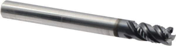 Iscar - 1/4" Diam, 1/2" LOC, 4 Flute Solid Carbide Roughing & Finishing Corner Chamfer End Mill - TiAlN Finish, 2-1/2" OAL, 1/4" Shank Diam, Straight Shank, 45° Helix, Centercutting, Regular Length - Eagle Tool & Supply