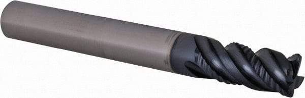 Iscar - 5/8" LOC, 4 Flute Solid Carbide Roughing & Finishing Corner Chamfer End Mill - TiAlN Finish, 2-1/2" OAL, 5/16" Shank Diam, Straight Shank, 45° Helix, Centercutting, Regular Length - Eagle Tool & Supply