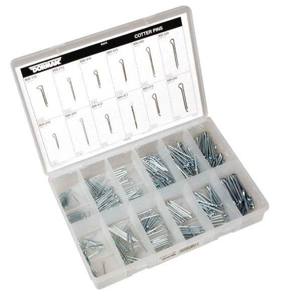 Dorman - 390 Piece, 1/16 to 3/16" Pin Diam, Spring Pin Assortment - 1 to 2" Long, Steel - Eagle Tool & Supply