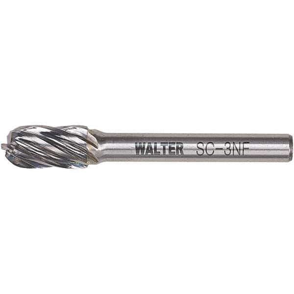 WALTER Surface Technologies - 1/2" Cut Diam, 1/4" Shank Diam, Cylinder Ball End Head Double Cut Burr - Carbide, 1" LOC - Eagle Tool & Supply