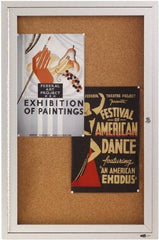Quartet - 24" Wide x 36" High Enclosed Cork Bulletin Board - Natural Cork over Fiberboard, Aluminum Frame - Eagle Tool & Supply