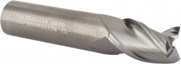Kennametal - 1/2", 5/8" LOC, 1/2" Shank Diam, 2-1/2" OAL, 3 Flute, Solid Carbide Square End Mill - Single End, Uncoated, Spiral Flute, 37° Helix, Centercutting, Right Hand Cut, Right Hand Flute, Series AADE - Eagle Tool & Supply
