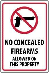 NMC - "No Concealed Firearms Allowed On This Property", 18" Long x 12" Wide, Aluminum Safety Sign - Rectangle, 0.04" Thick, Use for Security & Admittance - Eagle Tool & Supply