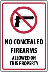 NMC - "No Concealed Firearms Allowed On This Property", 18" Long x 12" Wide, Pressure-Sensitive Vinyl Safety Sign - Rectangle, 0.004" Thick, Use for Security & Admittance - Eagle Tool & Supply