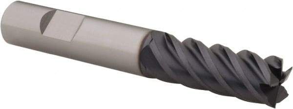 SGS - 3/8", 1" LOC, 3/8" Shank Diam, 2-1/2" OAL, 5 Flute, Solid Carbide Square End Mill - Single End, AlTiN Finish, Spiral Flute, 45° Helix, Right Hand Cut, Right Hand Flute, Series 55 - Eagle Tool & Supply