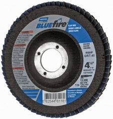 Norton - 40 Grit, 4-1/2" Disc Diam, 7/8" Center Hole, Type 29 Zirconia Alumina Flap Disc - 13,300 Max RPM, Cloth Backing, Arbor Attaching System, Coated - Eagle Tool & Supply