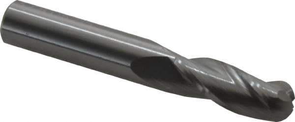 OSG - 3/8" Diam, 1" LOC, 3 Flute Solid Carbide Ball End Mill - Uncoated, Single End, 2-1/2" OAL, 3/8" Shank Diam, Spiral Flute - Eagle Tool & Supply