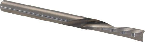 Accupro - 1/8" Cutting Diam x 1/2" Length of Cut, 1 Flute, Downcut Spiral Router Bit - Uncoated, Right Hand Cut, Solid Carbide, 1-1/2" OAL x 1/8" Shank Diam, Single Edge, 21° Helix Angle - Eagle Tool & Supply