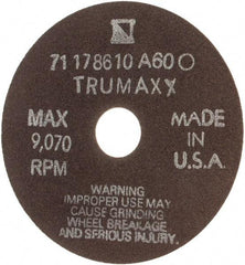 Tru-Maxx - 4" 60 Grit Aluminum Oxide Cutoff Wheel - 1/32" Thick, 3/4" Arbor, 9,070 Max RPM, Use with Stationary Tools - Eagle Tool & Supply