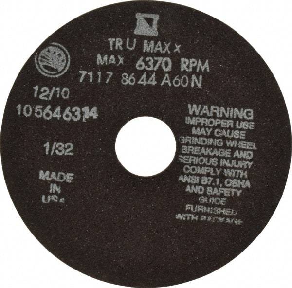 Tru-Maxx - 6" 60 Grit Aluminum Oxide Cutoff Wheel - 1/32" Thick, 1-1/4" Arbor, 6,048 Max RPM, Use with Stationary Tools - Eagle Tool & Supply