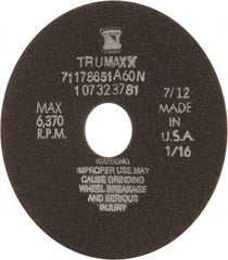 Tru-Maxx - 6" 60 Grit Aluminum Oxide Cutoff Wheel - 1/16" Thick, 1-1/4" Arbor, 6,048 Max RPM, Use with Stationary Tools - Eagle Tool & Supply