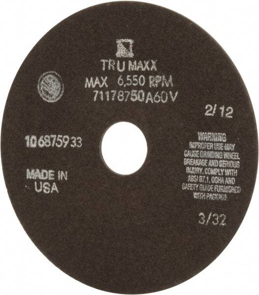 Tru-Maxx - 7" 60 Grit Aluminum Oxide Cutoff Wheel - 3/32" Thick, 1-1/4" Arbor, 5,184 Max RPM, Use with Stationary Tools - Eagle Tool & Supply