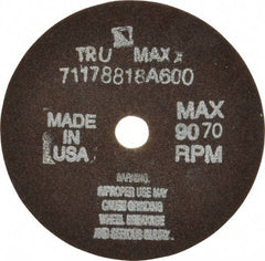 Tru-Maxx - 4" 60 Grit Aluminum Oxide Cutoff Wheel - 1/16" Thick, 1/2" Arbor, 9,072 Max RPM, Use with Stationary Tools - Eagle Tool & Supply