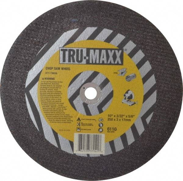 Tru-Maxx - 10" 36 Grit Aluminum Oxide Cutoff Wheel - 3/32" Thick, 5/8" Arbor, 6,112 Max RPM, Use with Stationary Tools - Eagle Tool & Supply