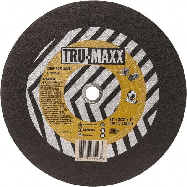 Tru-Maxx - 14" 36 Grit Aluminum Oxide Cutoff Wheel - 3/32" Thick, 1" Arbor, 4,365 Max RPM, Use with Chop Saws - Eagle Tool & Supply