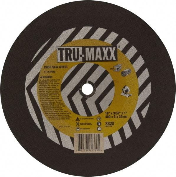 Tru-Maxx - 16" 36 Grit Aluminum Oxide Cutoff Wheel - 7/64" Thick, 1" Arbor, 3,820 Max RPM, Use with Chop Saws - Eagle Tool & Supply