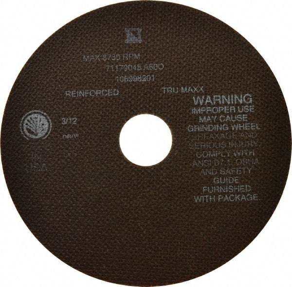 Tru-Maxx - 7" 60 Grit Aluminum Oxide Cutoff Wheel - 0.06" Thick, 1-1/4" Arbor, 8,731 Max RPM, Use with Stationary Tools - Eagle Tool & Supply