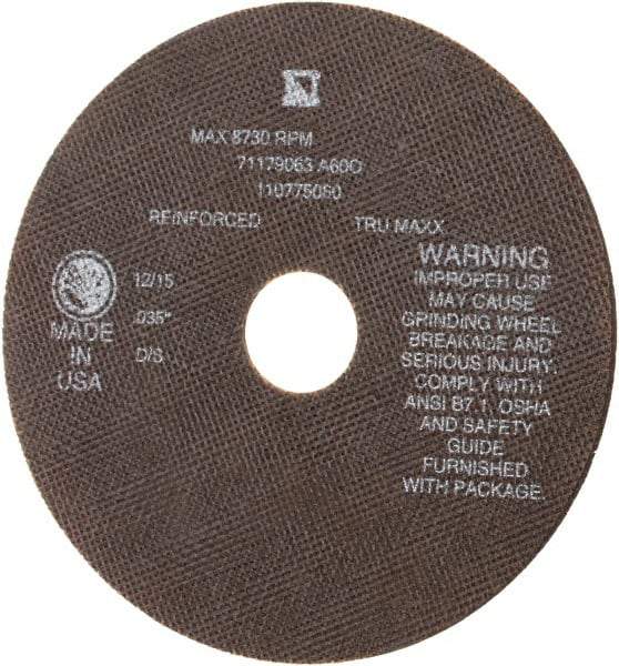 Tru-Maxx - 7" 60 Grit Aluminum Oxide Cutoff Wheel - 0.035" Thick, 1-1/4" Arbor, 8,731 Max RPM, Use with Stationary Tools - Eagle Tool & Supply