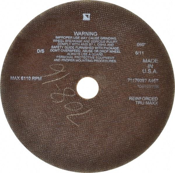 Tru-Maxx - 10" 46 Grit Aluminum Oxide Cutoff Wheel - 0.06" Thick, 1-1/4" Arbor, 6,112 Max RPM, Use with Stationary Tools - Eagle Tool & Supply