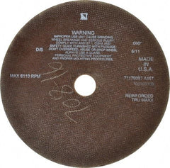 Tru-Maxx - 10" 46 Grit Aluminum Oxide Cutoff Wheel - 0.06" Thick, 1-1/4" Arbor, 6,112 Max RPM, Use with Stationary Tools - Eagle Tool & Supply
