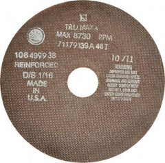 Tru-Maxx - 7" 46 Grit Aluminum Oxide Cutoff Wheel - 1/16" Thick, 1-1/4" Arbor, 6,731 Max RPM, Use with Stationary Tools - Eagle Tool & Supply