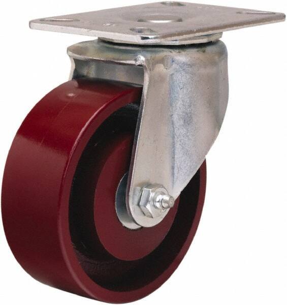 Hamilton - 4" Diam x 1-1/2" Wide x 5-1/16" OAH Top Plate Mount Swivel Caster - Cast Iron, 400 Lb Capacity, Straight Roller Bearing, 3-1/8 x 4-1/8" Plate - Eagle Tool & Supply