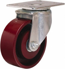 Hamilton - 4" Diam x 1-1/2" Wide x 5-1/16" OAH Top Plate Mount Swivel Caster - Cast Iron, 400 Lb Capacity, Straight Roller Bearing, 3-1/8 x 4-1/8" Plate - Eagle Tool & Supply