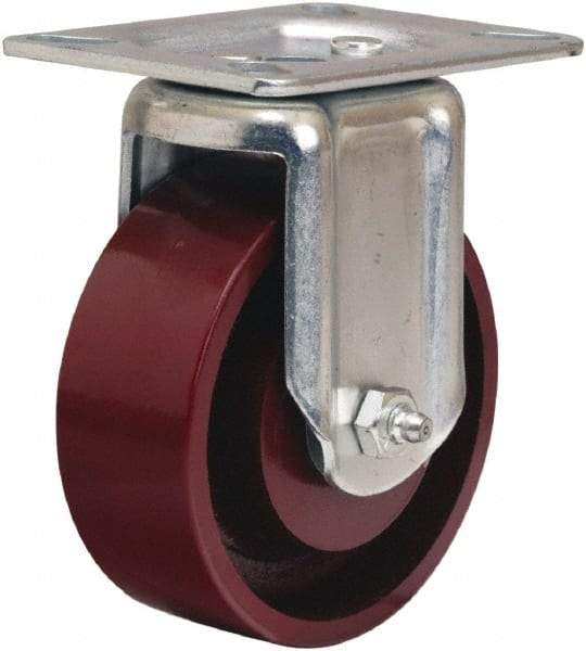 Hamilton - 4" Diam x 1-1/2" Wide x 5-3/8" OAH Top Plate Mount Rigid Caster - Cast Iron, 450 Lb Capacity, Straight Roller Bearing, 3-1/8 x 4-1/8" Plate - Eagle Tool & Supply