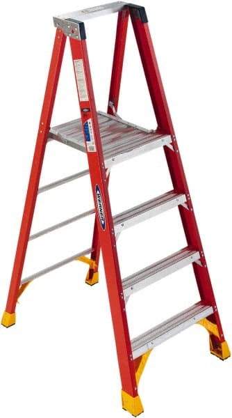 Werner - 96" 5 Step Ladder - 300 Lb Capacity, 72" Platform Height, 30-1/2" Base Width x 54-3/4" Depth - Eagle Tool & Supply