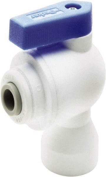 Parker - 3/8" Pipe, Full Port, Polypropylene Valve Female Elbow Ball Valve - Bi-Directional, Push-to-Connect x FNPT Ends, Wedge Handle, 150 WOG - Eagle Tool & Supply