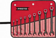 Proto - 9 Piece, 1/4" to 3/4", Ratcheting Combination Wrench Set - 12 Point, Black/Chrome Finish, Comes in Pouch - Eagle Tool & Supply