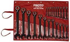 Proto - 22 Piece, 6mm to 36mm, 12 Point Combination Wrench Set - Metric Measurement Standard, Black/Chrome Finish, Comes in Pouch - Eagle Tool & Supply