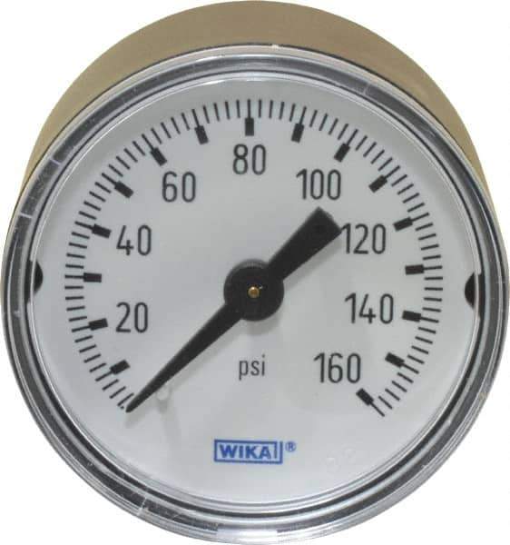 Wika - 1-1/2" Dial, 1/8 Thread, 0-160 Scale Range, Pressure Gauge - Center Back Connection Mount, Accurate to 3-2-3% of Scale - Eagle Tool & Supply