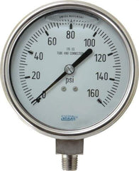 Wika - 4" Dial, 1/4 Thread, 0-160 Scale Range, Pressure Gauge - Lower Connection Mount, Accurate to 1% of Scale - Eagle Tool & Supply