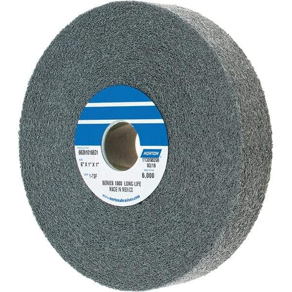 Norton - 6" Diam, 1" Face Width, 1" Center Hole, Fine Grade, Silicon Carbide Deburring Wheel - Convolute, Density 7 Grade - Eagle Tool & Supply