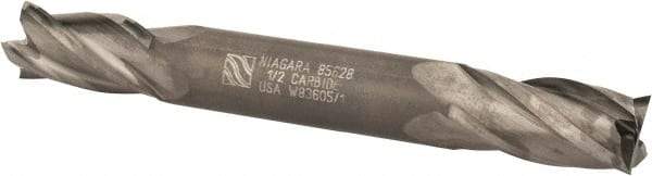 Niagara Cutter - 1/2", 1" LOC, 1/2" Shank Diam, 4" OAL, 4 Flute, Solid Carbide Square End Mill - Double End, Uncoated, Spiral Flute, 30° Helix, Centercutting, Right Hand Cut, Right Hand Flute, Series CD430 - Eagle Tool & Supply