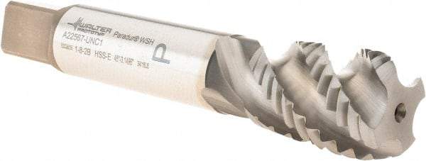 Walter-Prototyp - 1-8 UNC 4 Flute 2B Modified Bottoming Spiral Flute Tap - Cobalt, Bright Finish, 5-1/8" OAL, Right Hand Flute, Right Hand Thread, Series A22567 - Eagle Tool & Supply