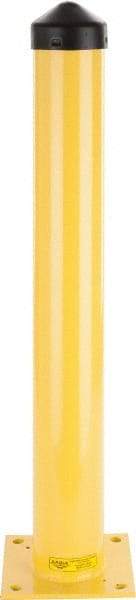 Eagle - 5.6" Diam x 42" High, Yellow Steel Bollard - 10" Wide x 10" Long Mounting Plate, 67 Lb - Eagle Tool & Supply