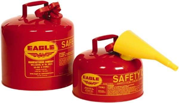 Eagle - 2 Gal Galvanized Steel Type I Safety Can - 9-1/2" High x 11-1/4" Diam, Red - Eagle Tool & Supply