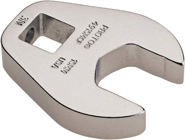 Proto - 15mm 3/8" Drive Chrome Crowfoot Wrench - 1-11/32" Head Diam x 1/4" Head Thickness, 1-5/8" OAL - Eagle Tool & Supply