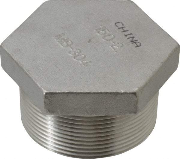 Merit Brass - 2" Grade 304 Stainless Steel Pipe Hex Head Plug - MNPT End Connections, 150 psi - Eagle Tool & Supply