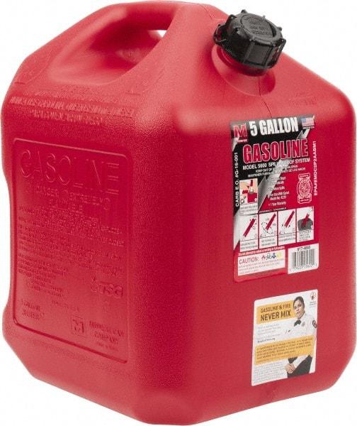 Made in USA - 5 Gal High Density Polyethylene Spill-Proof CARB Gas Can - 16" High x 10-3/4" Diam, Red - Eagle Tool & Supply