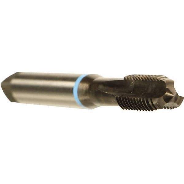 Emuge - 3/8-24 UNF 2BX 4 Flute Nitride Finish Cobalt Straight Flute Machine Tap - Modified Bottoming, Right Hand Thread, 2-15/16" OAL, 0.709" Thread Length, Oversize - Eagle Tool & Supply