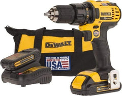 DeWALT - 20 Volt 1/2" Chuck Pistol Grip Handle Cordless Drill - 0-600 & 0-2000 RPM, Keyless Chuck, Reversible, 2 Lithium-Ion Batteries Included - Eagle Tool & Supply